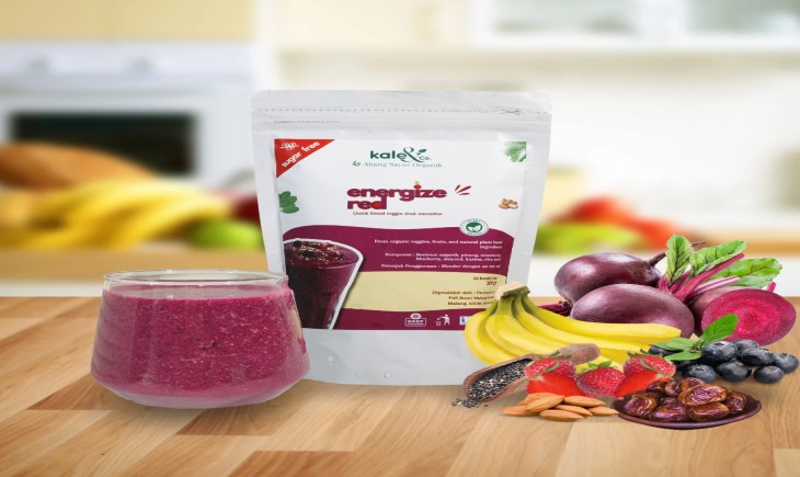 Foto : Produk Quick Blend Veggie – Fruit Organic Smoothie yang di produksi oleh petani milenial Malang.