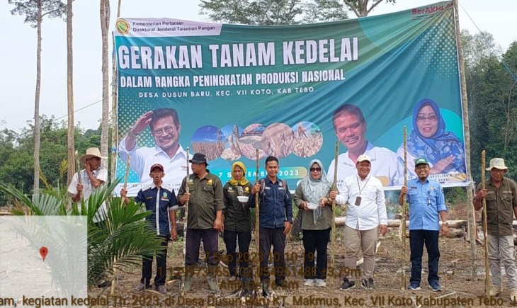 Gerakan Tanam Kedelai di Desa Dusun Baru, Kecamatan VII Koto, Kabupaten Tebo, Provinsi Jambi seluas 50 ha. (Dok. Kementan)