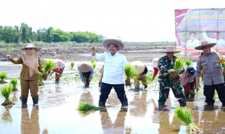 Dirjen Tanaman Pangan, Suwandi melakukan gerakan tanam padi pada Food Estate di Desa Pantik, Kecamatan Pandih Batu, Kabupaten Pulang Pisau, Kalteng. (Dok. Kementan)
