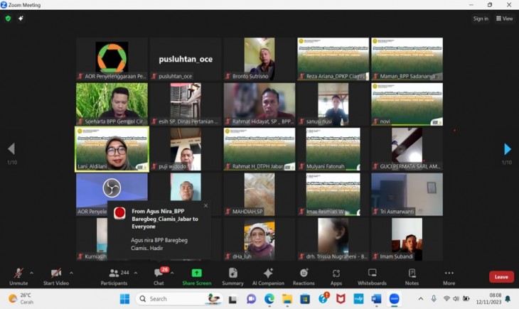 BPPSDMP melalui Pusluhtan mengadakan webinar pembinaan penyuluh pertanian dengan tema “Dukungan Penyuluh dalam Peningkatan Produksi dan Produktivitas Padi dan Jagung”, secara virtual. (Dok. Kementan)