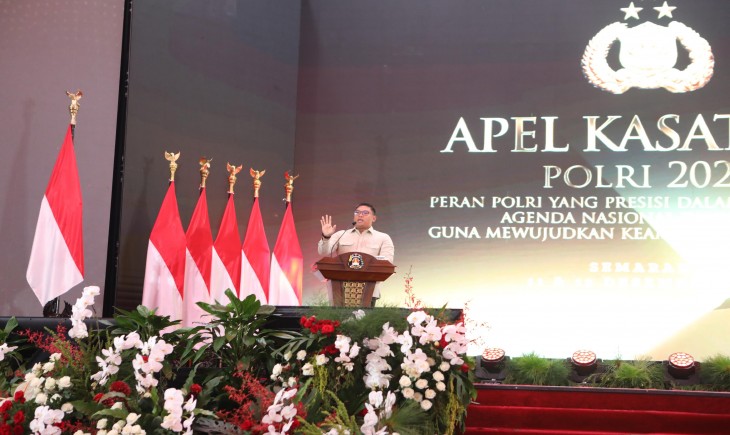 Wamentan Sudaryono saat menjadi narasumber dalam Apel Kasatwil Polri 2024 di Akademisi Kepolisian Semarang, Rabu (11/12/2024). (Foto: Dok. Kementan)