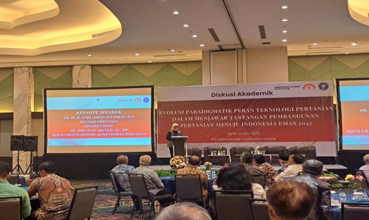 Diskusi Akademik bertajuk "Evolusi Paradigmatik Peran Teknologi Pertanian dalam Menjawab Tantangan Pembangunan Pertanian Menuju Indonesia Emas 2045" di IPB International Convention Center (ICC), Bogor, Senin (9/6). (Dok. Kementan)