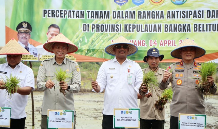 Kementan mendorong perluasan areal tanam di Provinsi Bangka Belitung melalui kegiatan percepatan tanam antisipasi darurat pangan pada Kamis (4/4). (Foto: Dok. Kementan)
