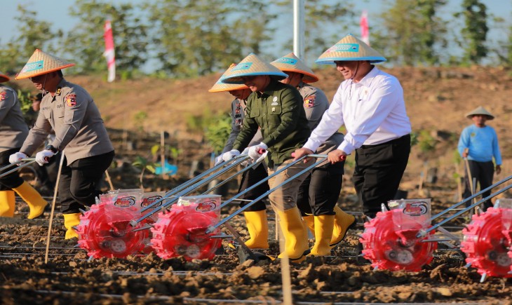 Mentan Amran menghadiri kegiatan Penanaman Jagung Serentak di lahan perhutanan sosial di Ds. Selojari, Kec. Klambu, Kab. Grobogan, Jawa Tengah, (9/7/2025). (Dok. Kementan)