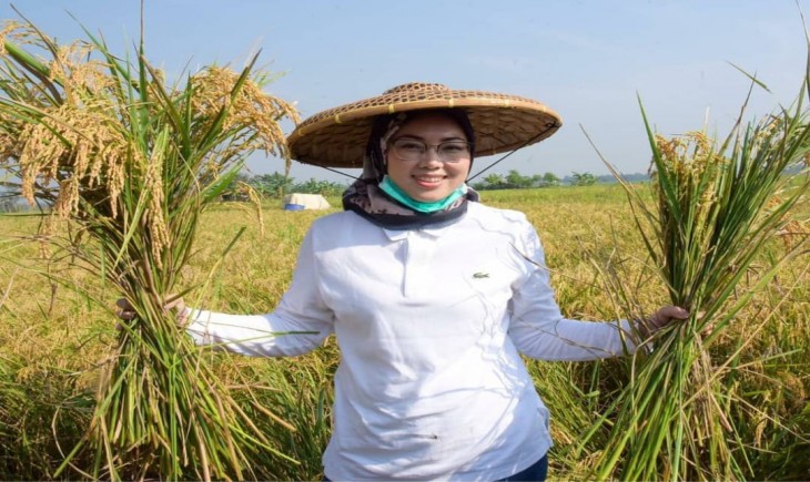 Bupati Purwakarta Anne Ratna Mustika memastikan ketahanan pangan di Kabupaten Purwakarta saat panen raya melebihi target. (Diskominfo Purwakarta)