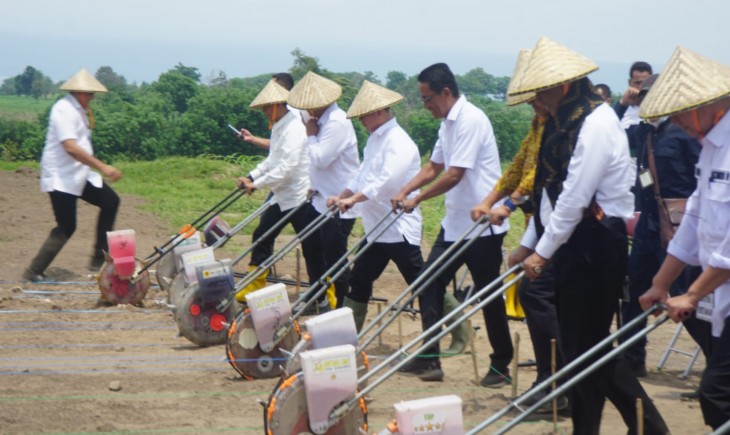 Mentan Amran juga melakukan penanaman jagung di Desa Labuan, Kecamatan Labuan Badas, Kabupaten Sumbawa, Provinsi Nusa Tenggara Barat, Kamis (25/1/2024). (Foto: Dok. Kementan)
